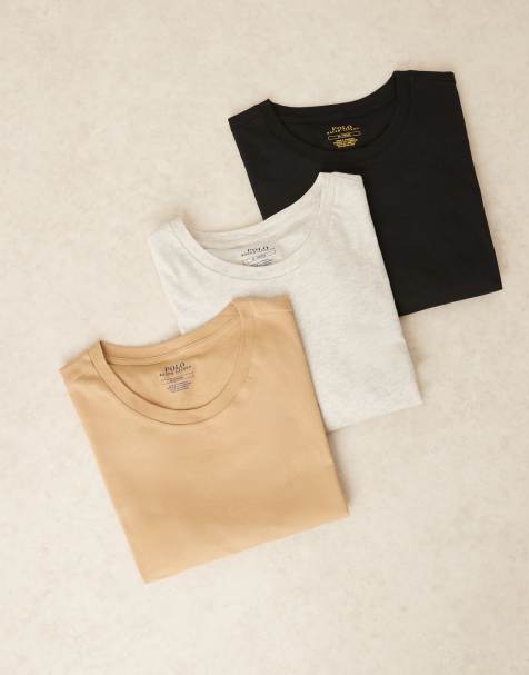 Pack de 3 camisetas de estar por casa de color camel, gris jaspeado y negro con logo Icon de Polo Ralph Lauren - view 1