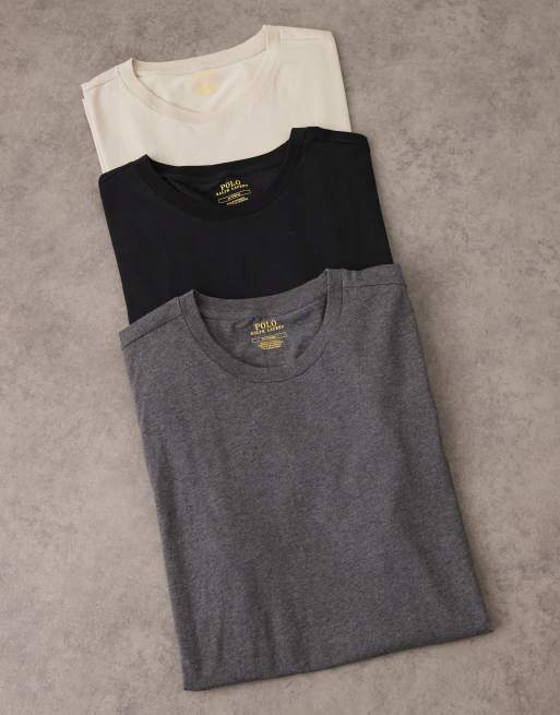 Pack de 3 camisetas de estar por casa de color gris, gris carbón y negro con logo distintivo de Polo Ralph Lauren