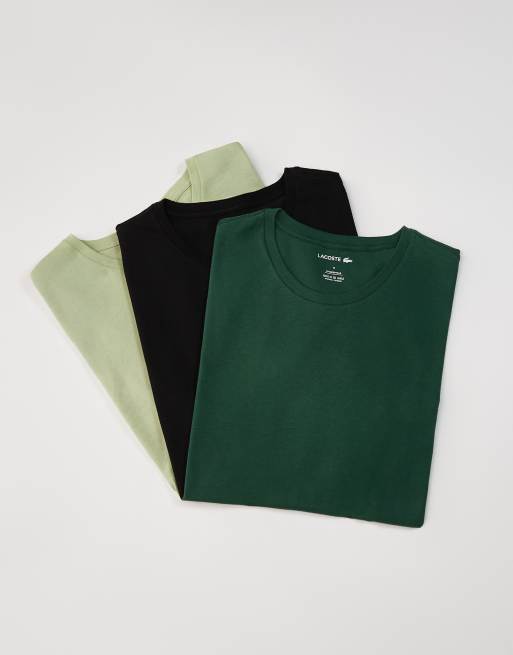 Pack de 3 camisetas de estar por casa de color negro, verde y verde claro de Lacoste