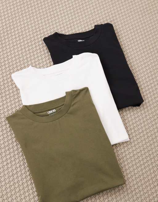 Pack de 3 camisetas de varios colores extragrandes básicas Essentials de ASOS DESIGN