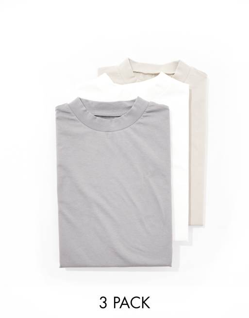 Pack de 3 camisetas de varios colores extragrandes con cuello alto de ASOS DESIGN