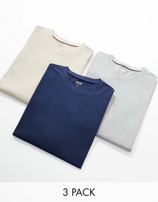 Pack de 3 camisetas de varios colores extragrandes de ASOS DESIGN