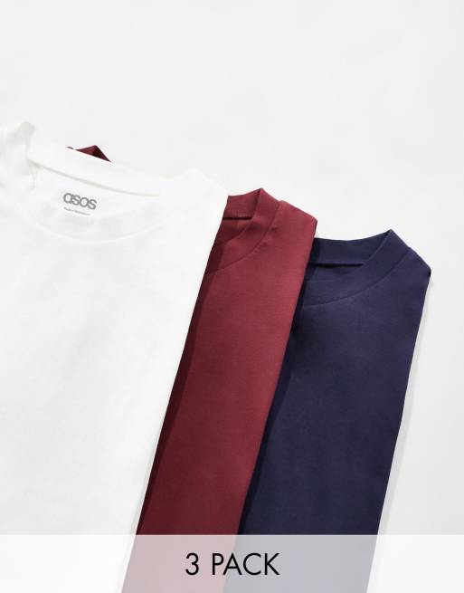 Pack de 3 camisetas extragrandes de varios colores con cuello redondo de ASOS DESIGN