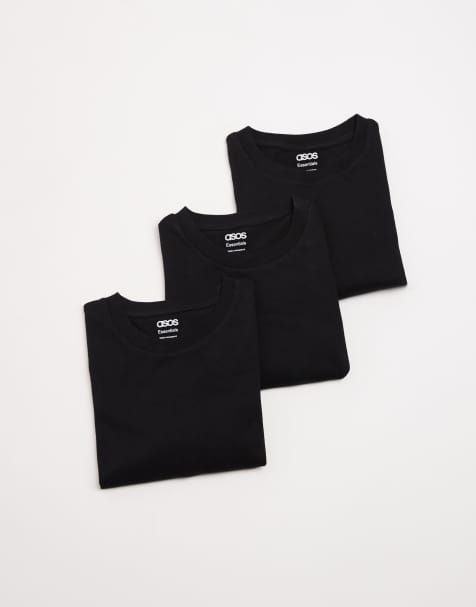 Pack de 3 camisetas negras básicas con cuello redondo de ASOS DESIGN - view 1