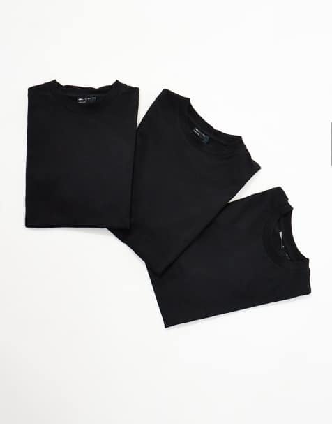 Pack de 3 camisetas negras básicas holgadas con cuello redondo de ASOS DESIGN - view 1