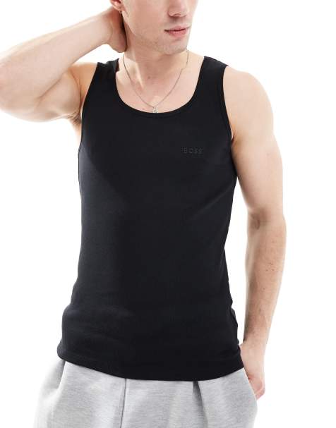 Pack de 3 camisetas negras de tirantes con logo de canalé de BOSS Bodywear - view 1