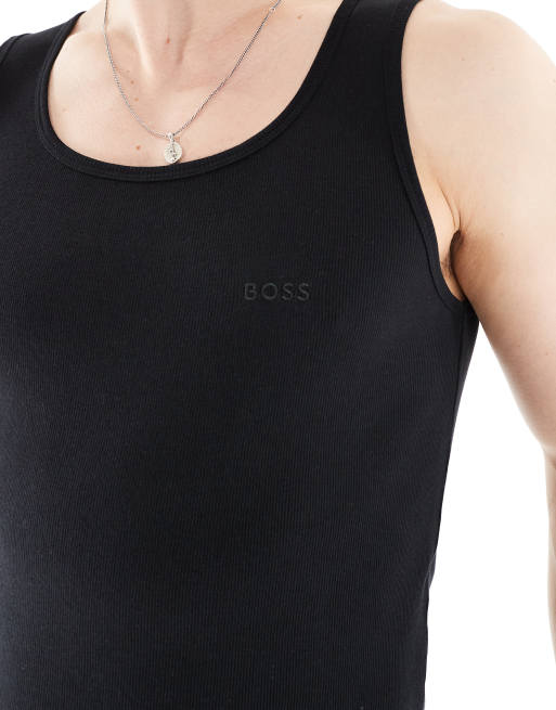 Pack de 3 camisetas negras de tirantes con logo de canalé de BOSS Bodywear, 3 de 4