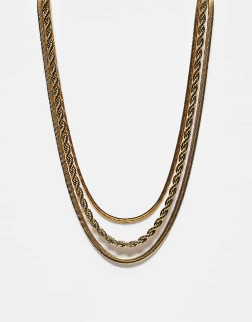 Pack de 3 collares apilados de acero inoxidable chapado en oro de Neck On The Line