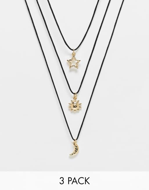 Pack de 3 collares de cordón con charms celestiales dorados de ASOS DESIGN