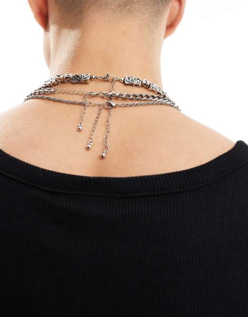 Pack de 3 collares plateados de cadenas gruesas con colgante efecto fundido de ASOS DESIGN  , 2 de 3