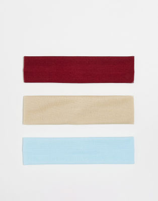 Pack de 3 diademas de color crema, azul pastel y burdeos de punto liso de DesignB London - view 1