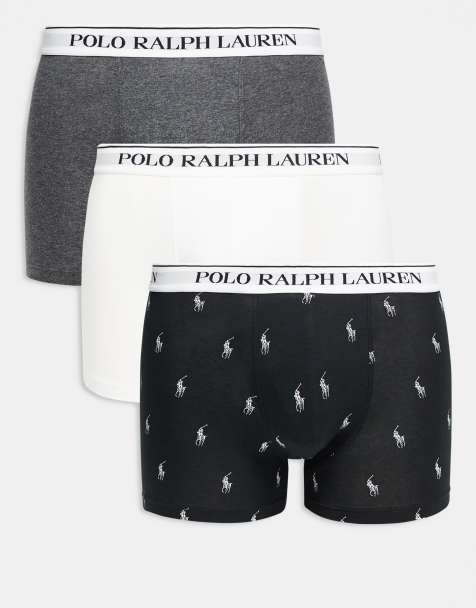 Pack de 3 calzoncillos clásicos de color blanco, gris jaspeado y negro con diseño liso y estampado y cinturilla blanca con el logo de Polo Ralph Lauren - view 1