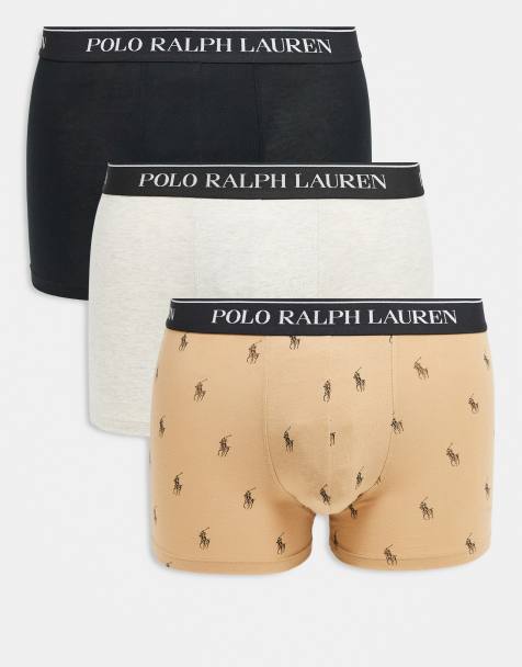 Pack de 3 calzoncillos clásicos de color camel, gris jaspeado y negro con diseño liso y estampado y cinturilla blanca con el logo de Polo Ralph Lauren - view 1