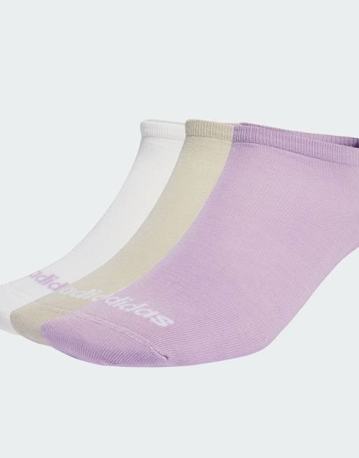 Pack de 3 pares de calcetines bajos de color blanco, ciruela empolvado y menta Thin Linear de adidas Performance