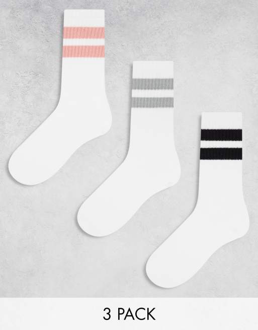 Pack de 3 pares de calcetines blancos a rayas de colores de Weekday