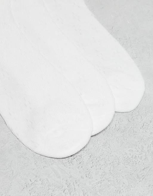 Pack de 3 pares de calcetines blancos con detalle de volante de punto pointelle de Pieces, 3 de 3