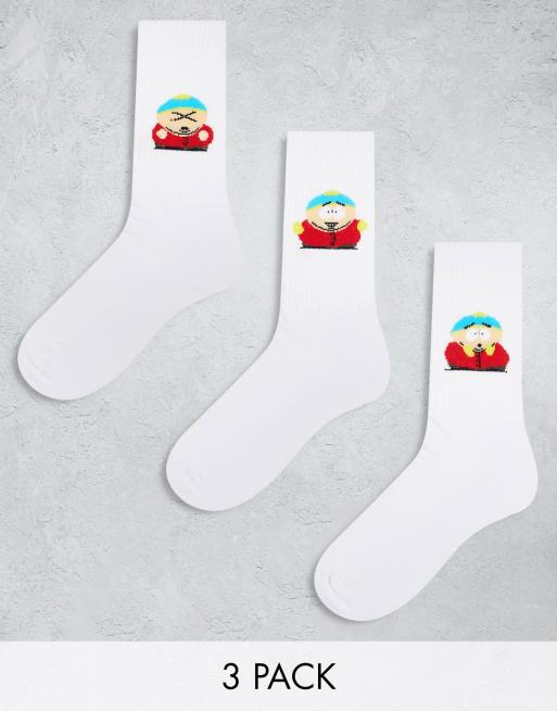 Pack de 3 pares de calcetines blancos con diseño de Cartman de South Park de ASOS DESIGN