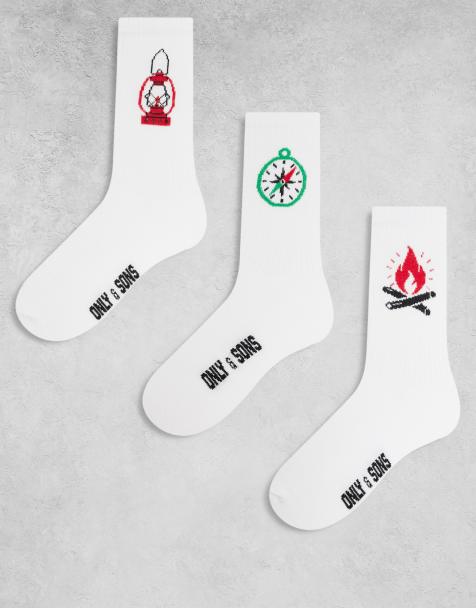 Pack de 3 pares de calcetines blancos con estampado de exterior de ONLY & SONS - view 1