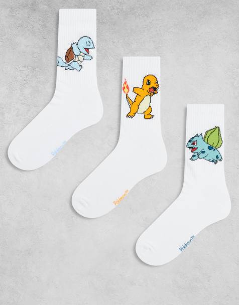 Pack de 3 pares de calcetines blancos con estampados gráficos de personajes de Pokémon de ASOS DESIGN - view 1