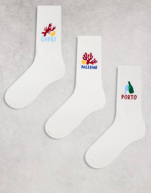 Pack de 3 pares de calcetines blancos con gráfico de ASOS DESIGN