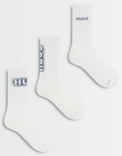 Pack de 3 pares de calcetines blancos con logo grande efecto espray de canalé de Hugo Red - view 1