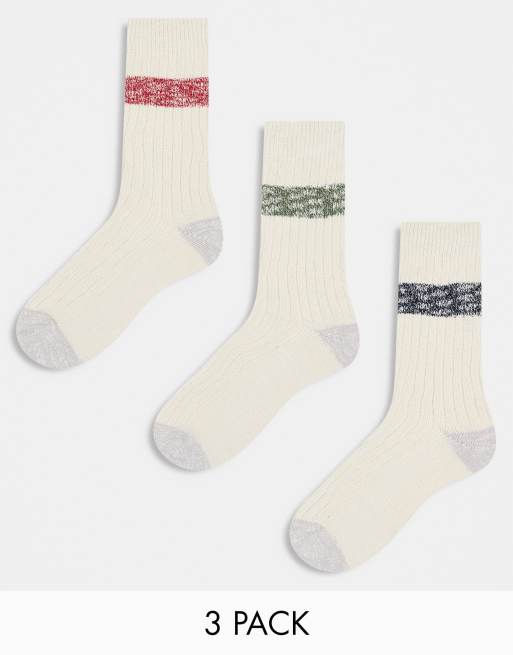 Pack de 3 pares de calcetines color crema con detalle de rayas de punto retorcido de ASOS DESIGN