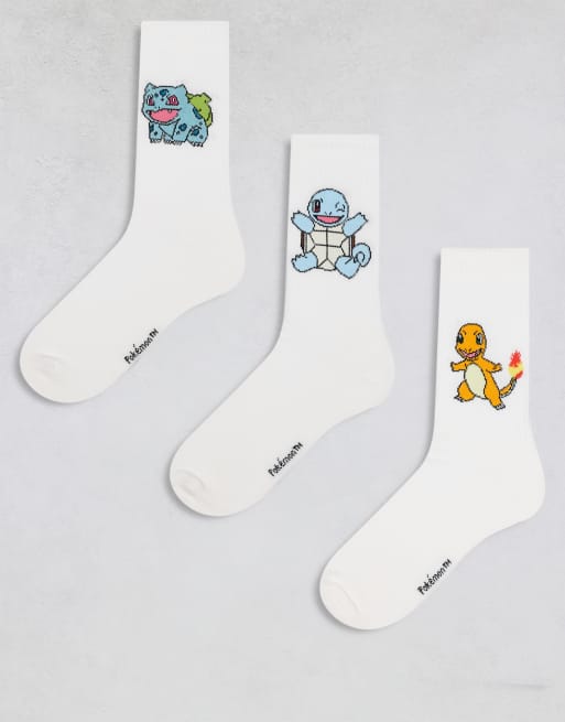 Pack de 3 pares de calcetines color crudo con estampado de personajes de Pokémon de ASOS DESIGN