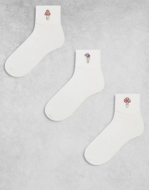 Pack de 3 pares de calcetines color crudo de caña baja con setas bordadas de ASOS DESIGN - view 1