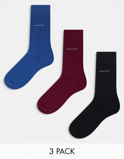 Pack de 3 pares de calcetines de color azul, azul marino y burdeos de algodón de GANT