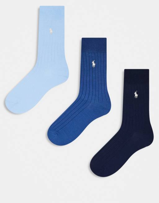Pack de 3 pares de calcetines de color azul con logo de algodón egipcio de Polo Ralph Lauren