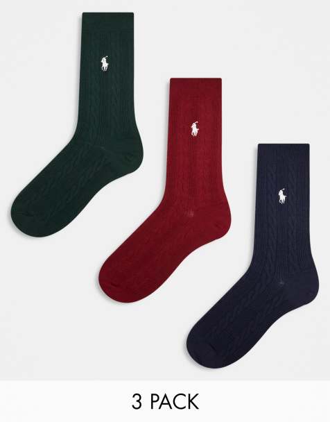 Pack de 3 pares de calcetines de color azul marino, verde y rojo con logo de Polo Ralph Lauren - view 1