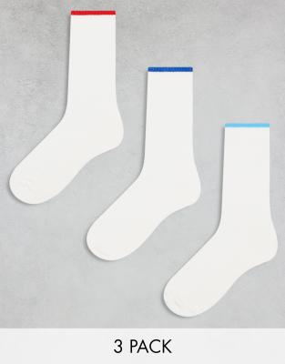 Pack de 3 pares de calcetines de color crudo con bordes en contraste de ASOS DESIGN