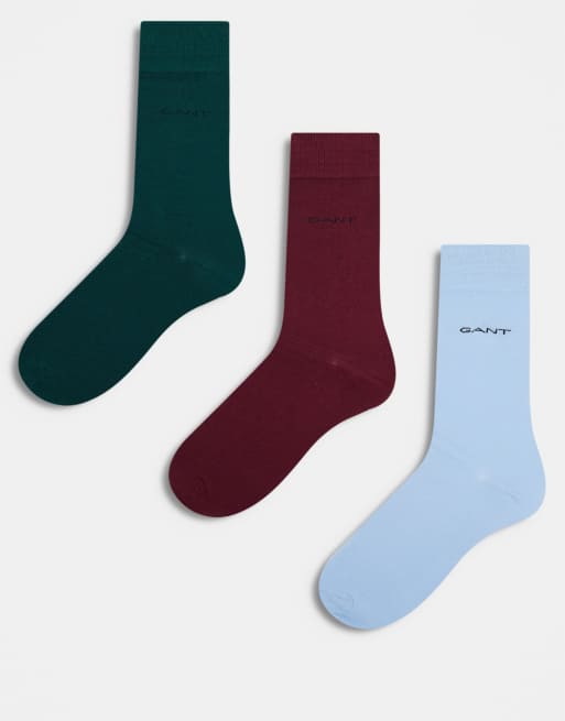 Pack de 3 pares de calcetines de color rojo, azul y verde con logo de algodón de GANT