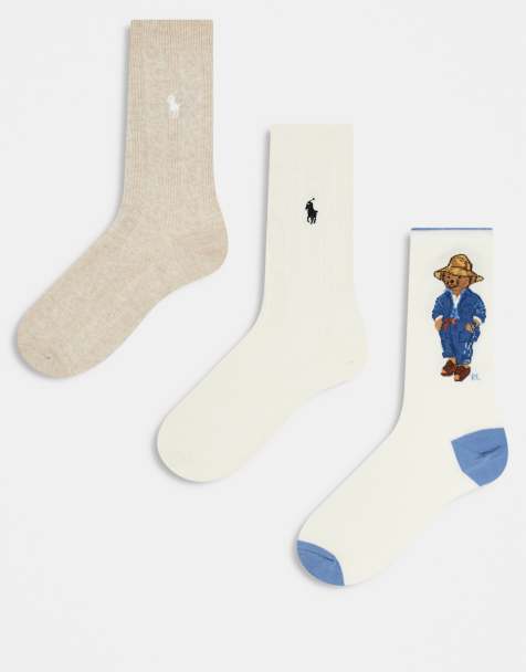 Pack de 3 pares de calcetines de color rojo, blanco y azul con diseño de oso y rayas de Polo Ralph Lauren - view 1