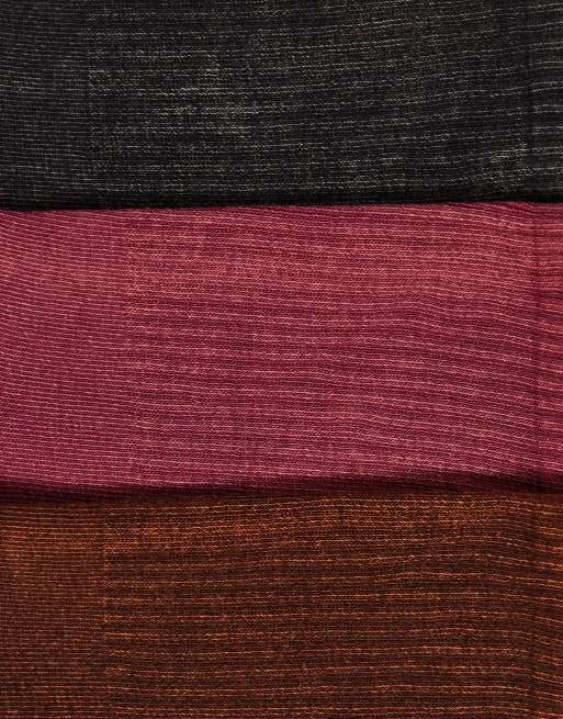 Pack de 3 pares de calcetines de color rosa, negro y marrón de estilo deportivo de Monki, 2 de 3
