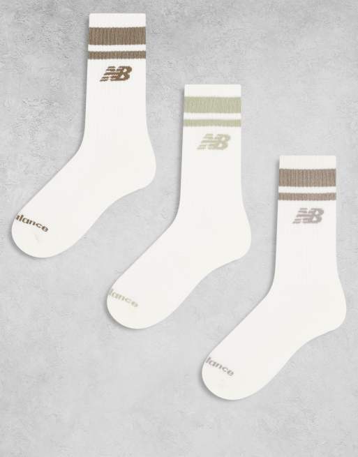 Pack de 3 pares de calcetines de media caña blanco hueso a rayas de colores Everyday Stripe Midcalf de New Balance