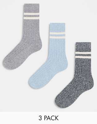 Pack de 3 pares de calcetines de varios colores con rayas de hilo retorcido de ASOS DESIGN