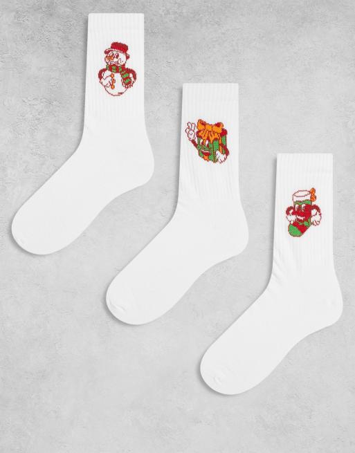 Pack de 3 pares de calcetines de varios colores para Navidad con estampado gráfico de decoraciones de ASOS DESIGN