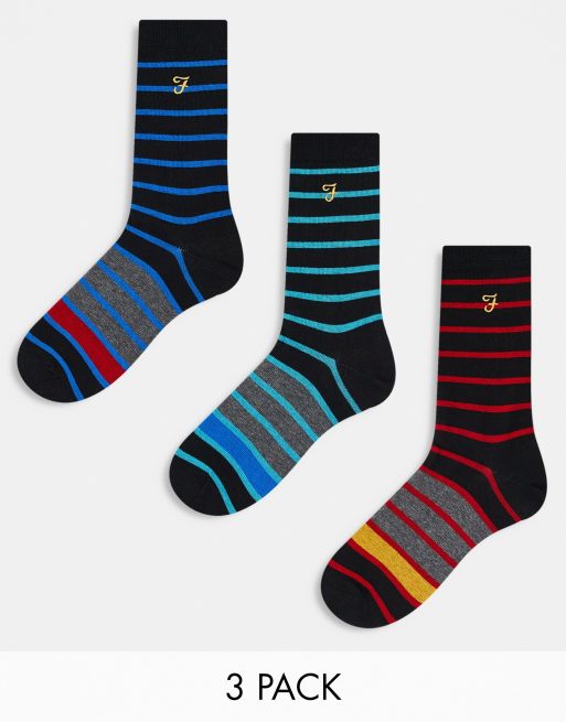 Pack de 3 pares de calcetines de vestir a rayas multicolor de Farah
