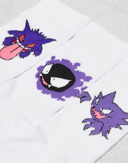  Pack de 3 pares de calcetines deportivos blancos con diseño de Gengar de Pokémon de ASOS DESIGN , 2 de 4