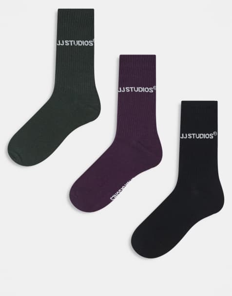 Pack de 3 pares de calcetines deportivos de color negro, caqui y ciruela de Jack & Jones - view 1