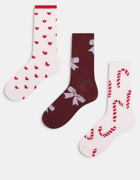 Pack de 3 pares de calcetines rosa claro efecto purpurina con diseños de Navidad de Pieces - view 1