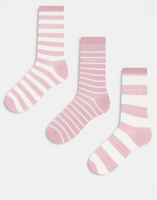 Pack de 3 pares de calcetines rosas con detalle a rayas de estilo deportivo y logo de GANT