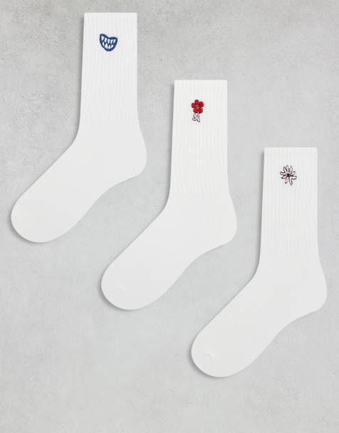 Pack de 3 pares de calcetines tobilleros blancos con motivos bordados de Monki - view 1