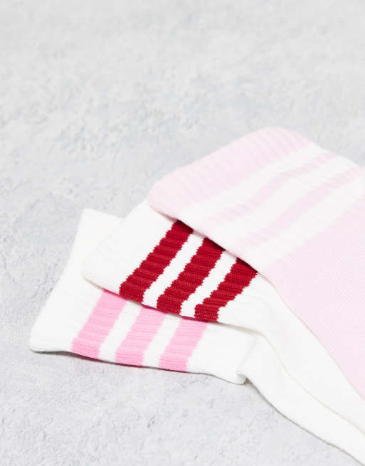 Pack de 3 pares de calcetines tobilleros de color rosa, rojo y blanco de adidas Training, 2 de 3