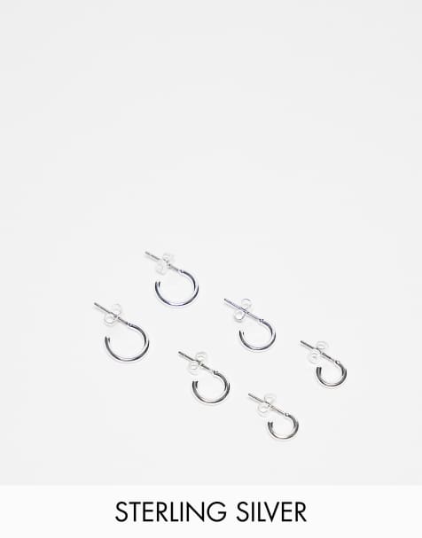Pack de 3 pares de pendientes de aro de distintos tamaños chapados básicos en plata de ley de PIECES - view 1