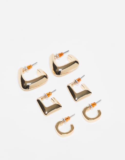 Pack de 3 pares de pendientes de aro dorados con diseños variados de ASOS DESIGN