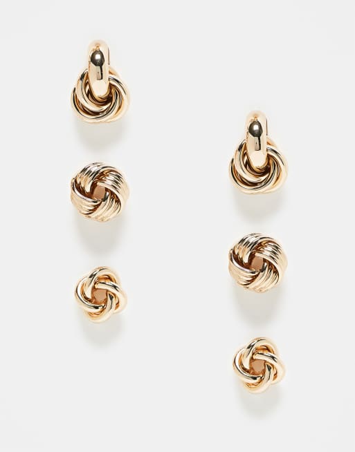 Pack de 3 pares de pendientes dorados retorcidos de estilo vintage Knottlove de ALDO