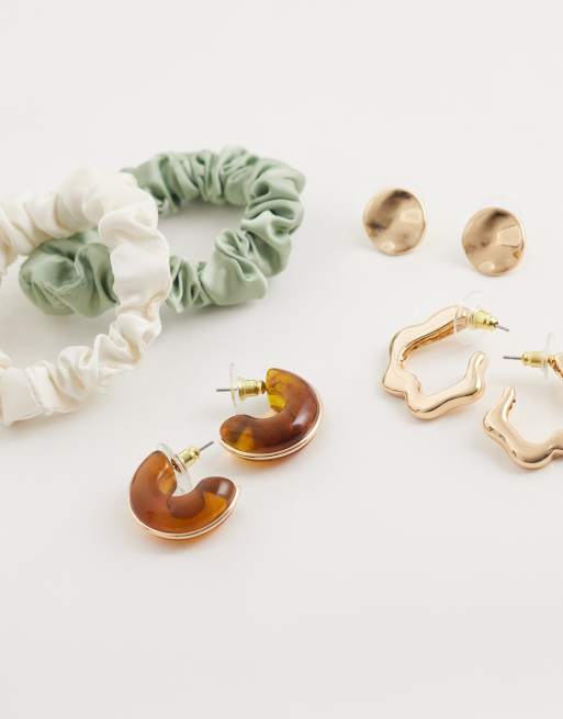 Pack de 3 pares de pendientes dorados y marrones llamativos de acetato Orphelina de ALDO, 2 de 4