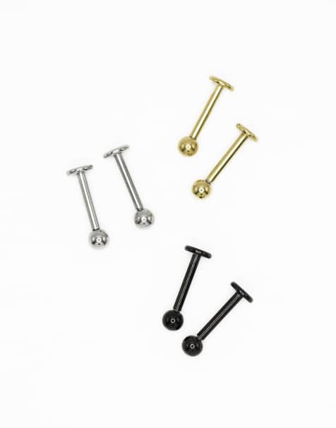 Pack de 3 pares de pendientes en tonos metalizados variados con bolas pequeñas y parte trasera plana de acero quirúrgico de Lovisa - view 1